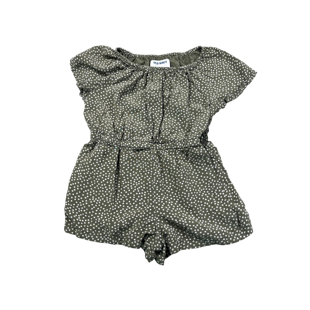 Old Navy Toddler Girls Romper Size 3T Olive Green Polka Dot Flutter Sleeve